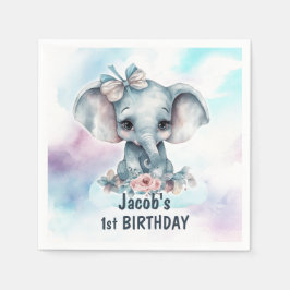 Verjaardagsfeestje van een knuffel olifantje servet