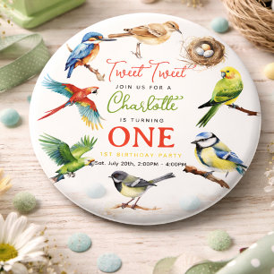 Verjaardagsfeestje van een leuk vogeltje ronde button 6,0 cm