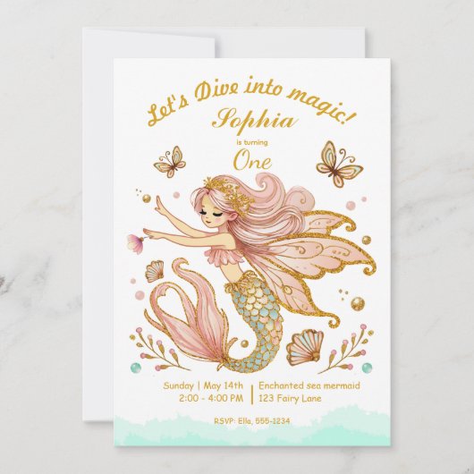 Verjaardagsfeestje van een magisch fee-zeemeermin  kaart (Voorkant)