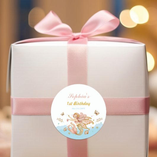 Verjaardagsfeestje van een magisch fee-zeemeermin ronde sticker