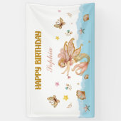 Verjaardagsfeestje van een magisch fee-zeemeermin  spandoek (Verticaal)