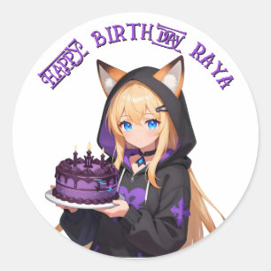 Verjaardagsfeestje van een schattig anime-meisje ronde sticker