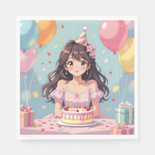 Verjaardagsfeestje van een schattig anime-meisje servet