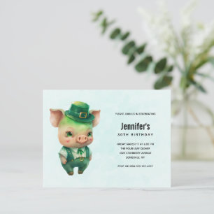 Verjaardagsfeestje van een schattig groen varken i uitnodiging briefkaart