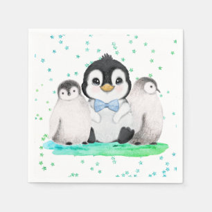Verjaardagsfeestje van een schattige pinguïn servet