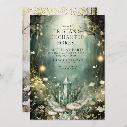 Verjaardagsfeestje van Enchanted Crystal Forest Ki Kaart (Voorkant / Achterkant)