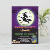 Verjaardagsfeestje van heks Halloween Kaart (Staand voorkant)