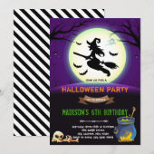 Verjaardagsfeestje van heks Halloween Kaart (Voorkant / Achterkant)