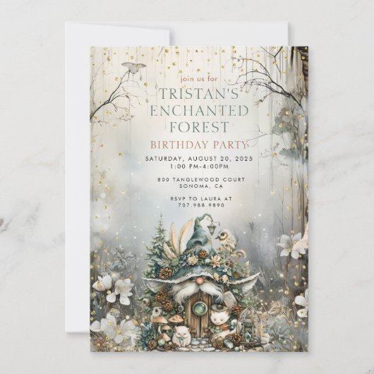 Verjaardagsfeestje van het Enchanted Forest Gnome Kaart (Voorkant)