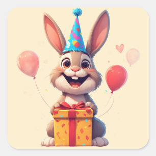 🐰 Verjaardagsfeestje van knuffelkonijn met cadeau Vierkante Sticker