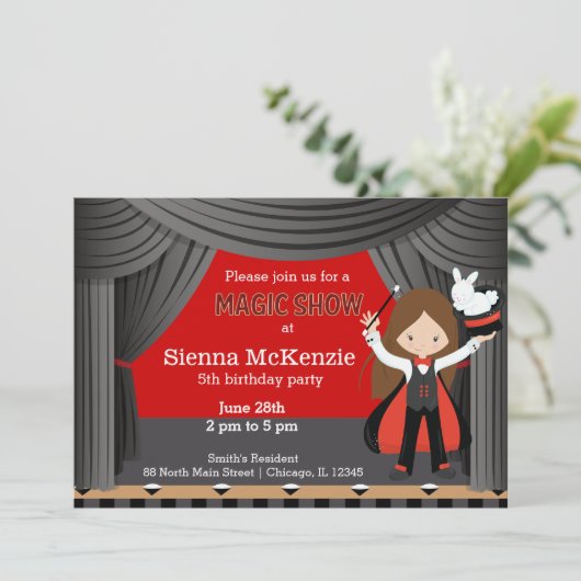 verjaardagsfeestje van Magic Show Kaart (Staand voorkant)