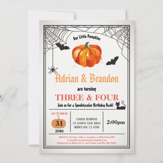 Verjaardagsfeestje van pompoen broers en zussen me kaart (Voorkant)