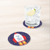 Verjaardagsfeestje van ruimteraketten ronde kartonnen onderzetter (Insitu)