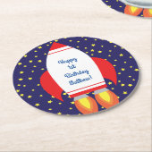 Verjaardagsfeestje van ruimteraketten ronde kartonnen onderzetter (Gebogen)