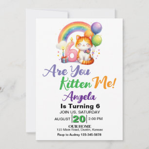 Verjaardagsfeestje van Schattig Kitten 6 jaar Kaart
