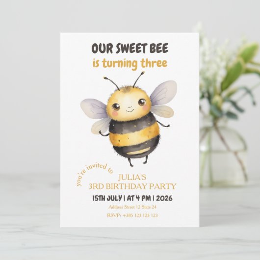 Verjaardagsfeestje van Sweet Bee Kind Kaart (Staand voorkant)