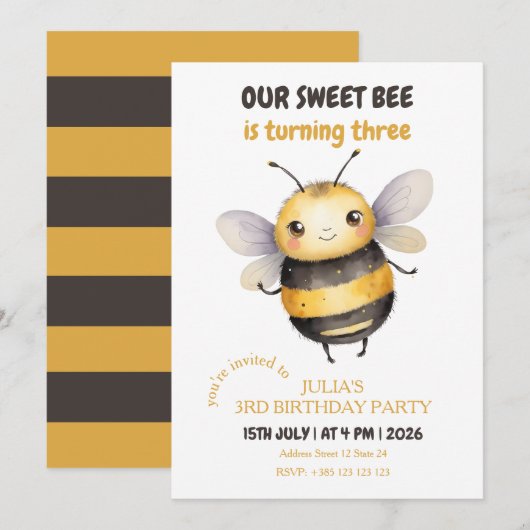 Verjaardagsfeestje van Sweet Bee Kind Kaart (Voorkant / Achterkant)