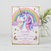 Verjaardagsfeestje van Unicorn Rainbow Girl Kaart (Staand voorkant)