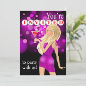 Verjaardagsfeestje verrassingsmeisje | paars kaart (Staand voorkant)