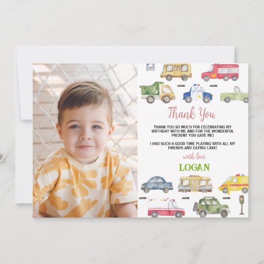 Verjaardagsfeestje Vervoer Foto Bedankkaart (Voorkant)