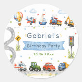 Verjaardagsfeestje Vervoer Ronde Sticker (Voorkant)