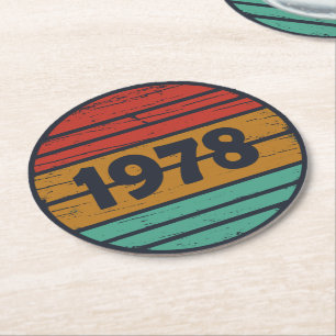 Verjaardagsfeestje vintage 1978 ronde kartonnen onderzetter