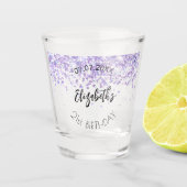Verjaardagsfeestje violette cofetti naamdatum shot glas (Voorkant)