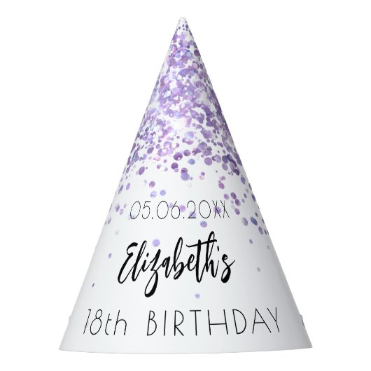 Verjaardagsfeestje violette witte sprankels feesthoedjes (Voorkant)