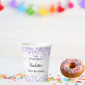 Verjaardagsfeestje violette witte sprankels papieren bekers
