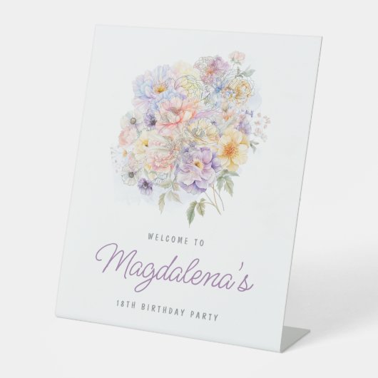 Verjaardagsfeestje voor 18-jarigen Lentebloemenboe Reclamebord Met Voetstuk (Voorkant)