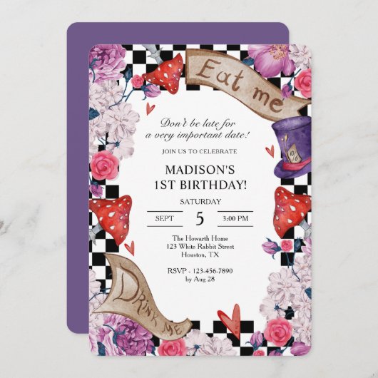 Verjaardagsfeestje voor Alice in Wonderland Kaart (Voorkant / Achterkant)