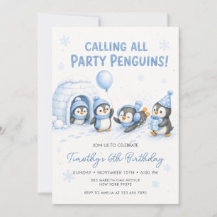 Verjaardagsfeestje voor alle pinguïns voor kindere kaart