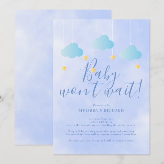 Verjaardagsfeestje voor baby annulering blauwe dou kaart (Voorkant / Achterkant)