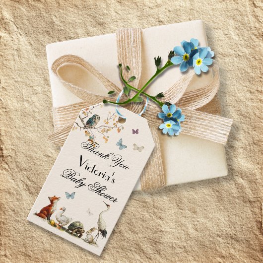 Verjaardagsfeestje voor baby met Aesops Sprookjesb Cadeaulabel