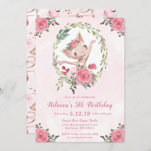 Verjaardagsfeestje voor balletdansende kitten kaart (Voorkant / Achterkant)