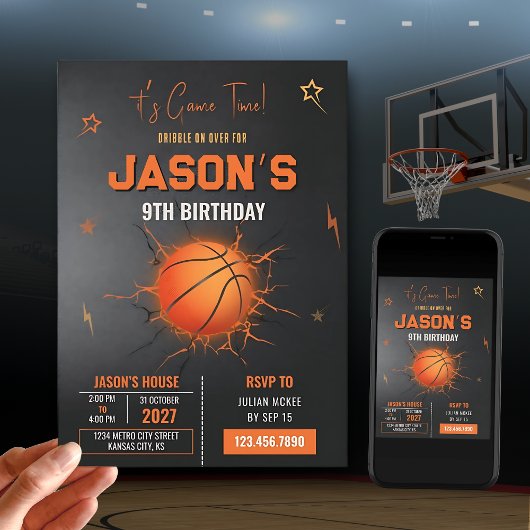 Verjaardagsfeestje voor basketbal kaart