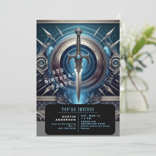 Verjaardagsfeestje voor Blue Sword Boy Kaart (Staand voorkant)