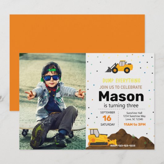 Verjaardagsfeestje voor bouwtruck kaart (Voorkant / Achterkant)