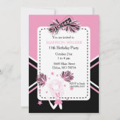 Verjaardagsfeestje voor cheerleader in roze, zwart kaart (Voorkant)