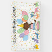 Verjaardagsfeestje voor Chocolate Labradoodle hond Spandoek (Verticaal)