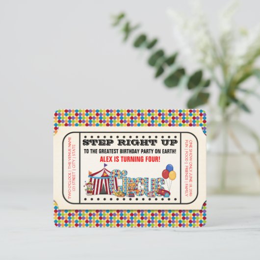 Verjaardagsfeestje voor circuskaartjes kaart (Staand voorkant)