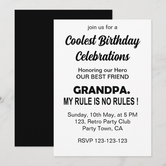 Verjaardagsfeestje voor Coole Opa Kaart (Voorkant / Achterkant)