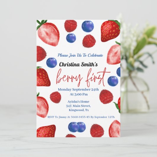 verjaardagsfeestje voor Cute berry, aardbeienverja Kaart (Staand voorkant)
