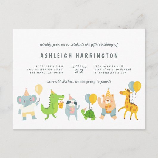 Verjaardagsfeestje voor dieren verjaardagsuitnodig uitnodiging briefkaart (Voorkant)