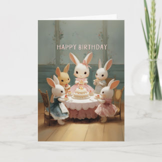Verjaardagsfeestje voor een baby konijn in vintage kaart