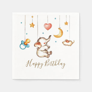 Verjaardagsfeestje voor een babyolifantje servet