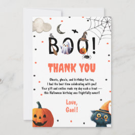 Verjaardagsfeestje voor een jongen met Halloween, Bedankkaart