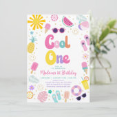Verjaardagsfeestje voor één meisje in de zomer bij kaart (Staand voorkant)
