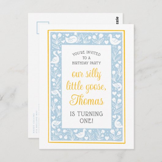 Verjaardagsfeestje voor een schattige, domme gans  briefkaart (Voorkant / Achterkant)