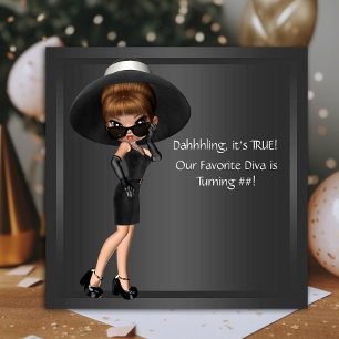 Verjaardagsfeestje voor een vrouwelijke cute diva kaart